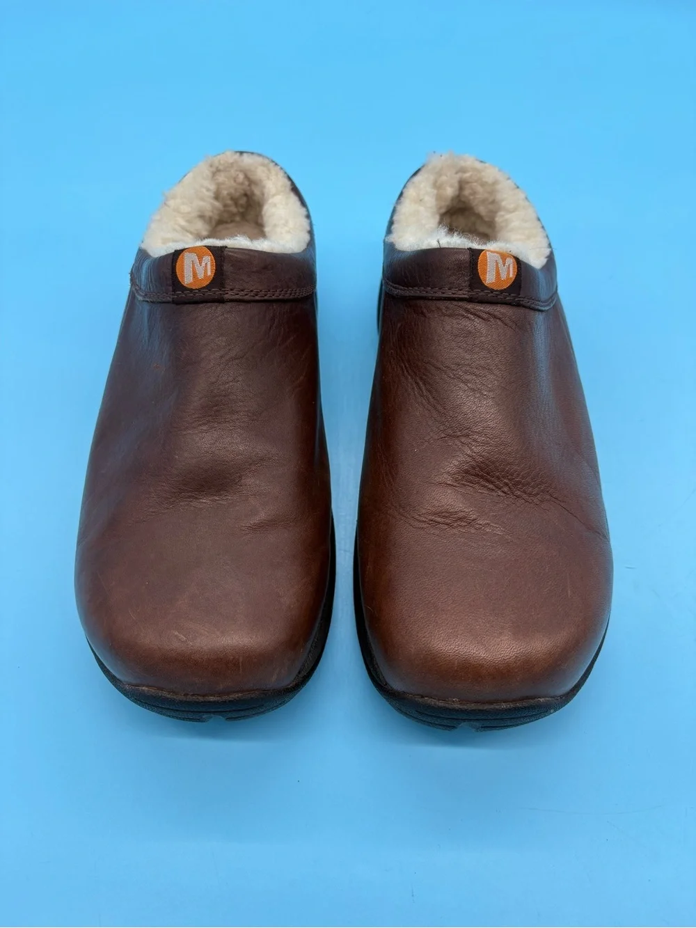 Merrell Men's Primo Chill Brown Leather Fleece Lined Clogs Slip On Size 9.5